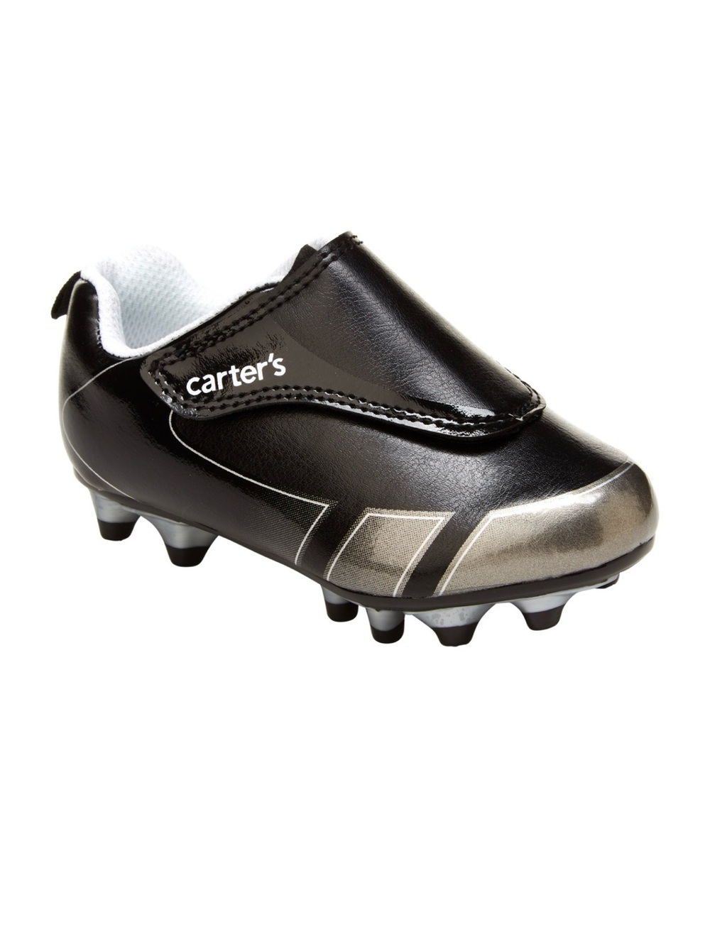 Carter's Black and Silver Kids Soccer Cleat with Hook-and-Loop Strap